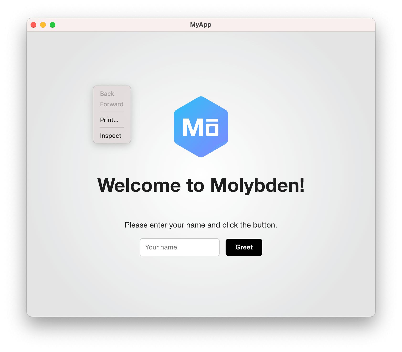 Molybden app context menu
